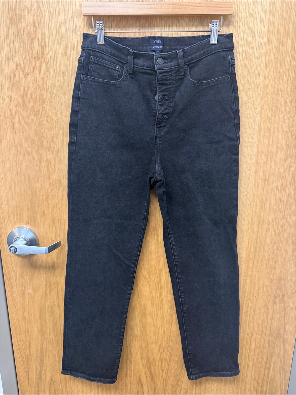 J. Crew Stovepipe Black High-Rise Straight Leg Exposed Button Fly Jeans Size 29